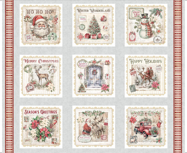 Quilting Treasures, Holly Jolly, Christmas Ephemera Panel ,36" X 42"