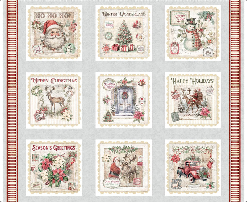 Quilting Treasures, Holly Jolly, Christmas Ephemera Panel ,36" X 42"