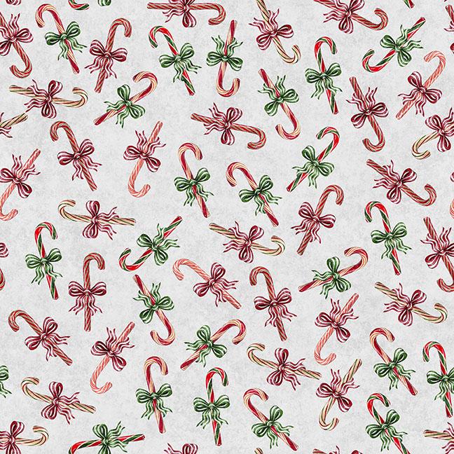 Quilting Treasures, Holly Jolly, Candy Canes, Gray