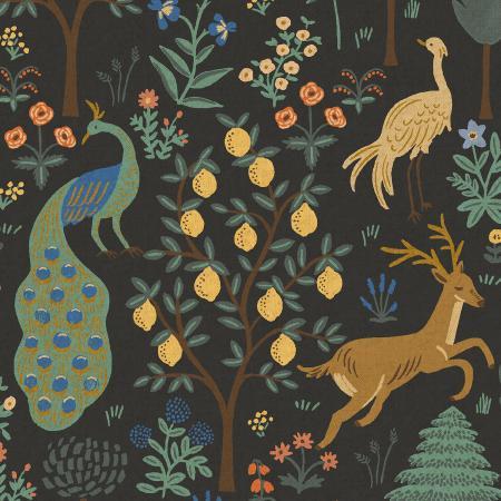 RJR, Rifle Paper, Camont, Menagerie Canvas, Black, Unbleached Metallic