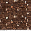 Riley Blake, Coffee Time, Coffee Text, Brown