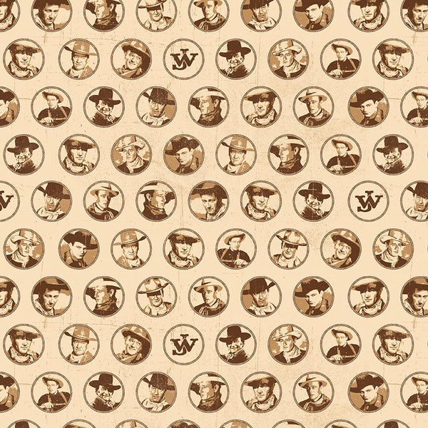 Riley Blake, John Wayne American West, Circled images in Sepia, Tan