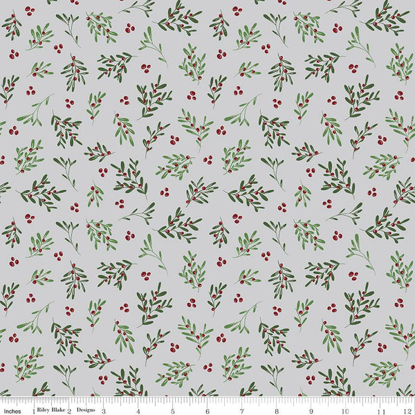 Riley Blake, Mistletoe & Holly,Tossed Sprigs on Silver
