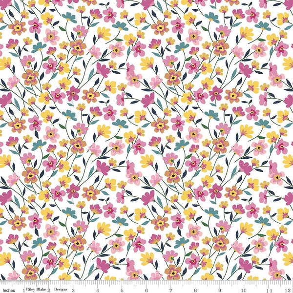 Riley Blake, Morning Meadow, Flower Field, White