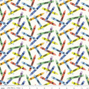 Riley Blake, New Box of Crayons, Crayon Toss, White