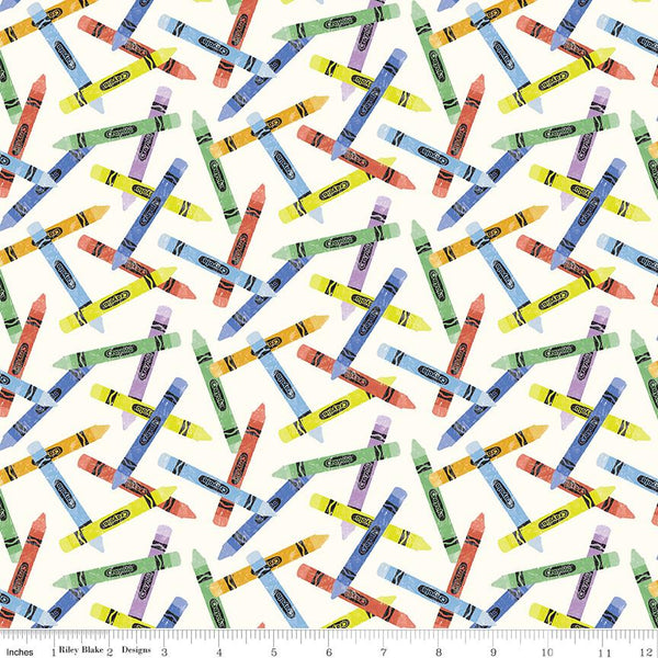 Riley Blake, New Box of Crayons, Crayon Toss, White
