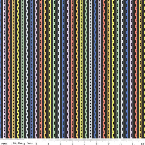 Riley Blake, New Box of Crayons, Stripe, Black