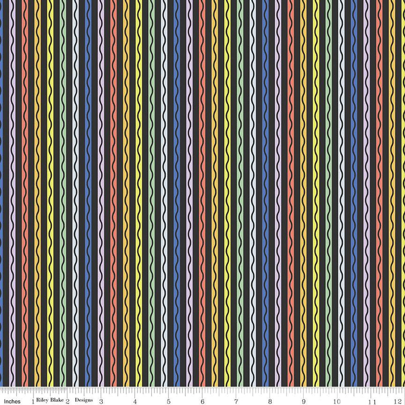 Riley Blake, New Box of Crayons, Stripe, Black