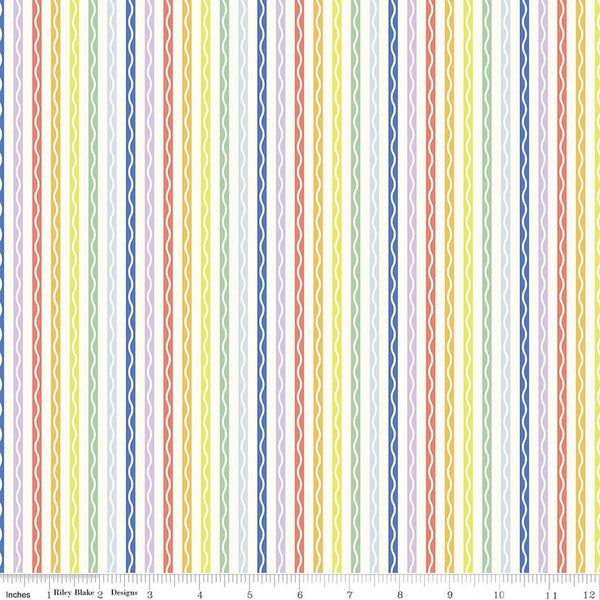 Riley Blake, New Box of Crayons, Stripe, White