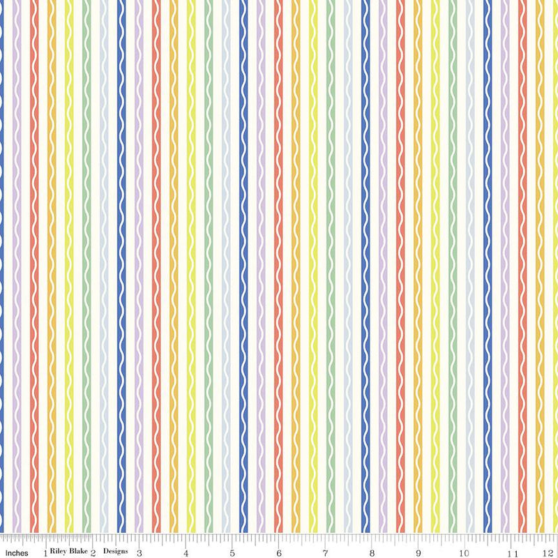 Riley Blake, New Box of Crayons, Stripe, White