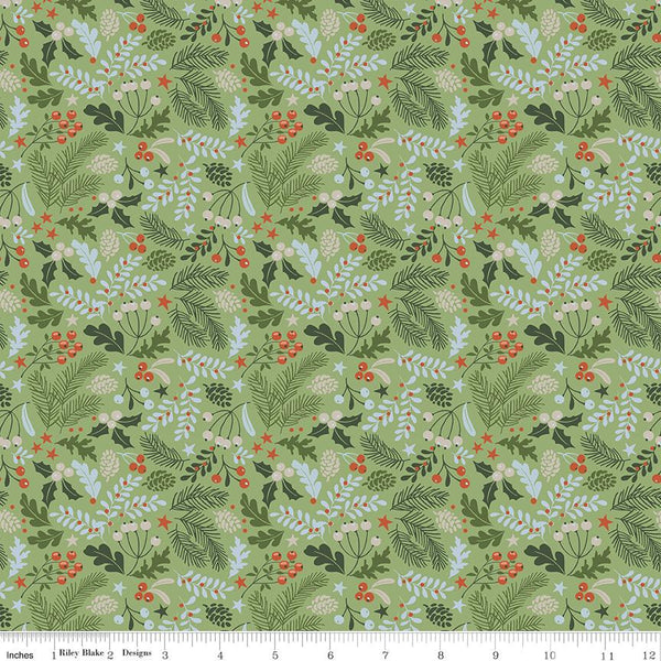 Riley Blake, Santas Tree Farm, Berries & Boughs, Green
