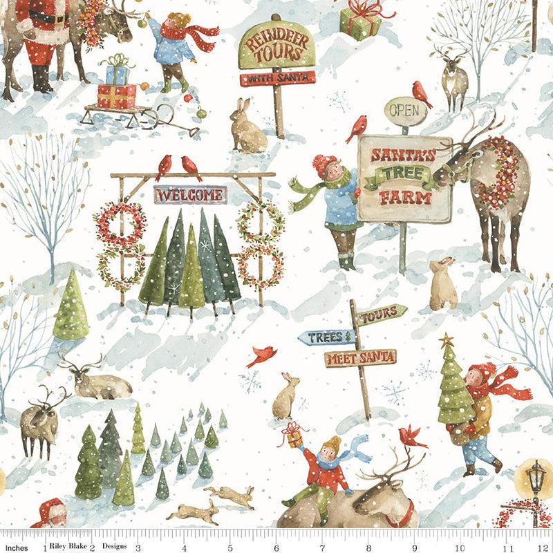 Riley Blake, Santas Tree Farm, Main, White