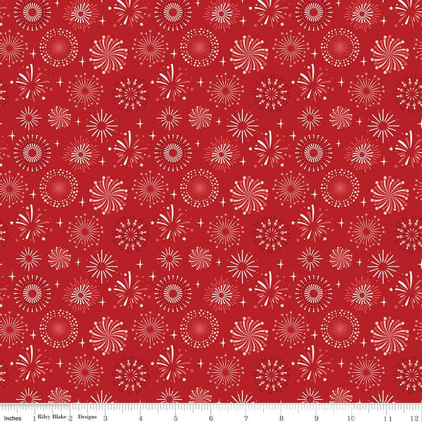 Riley Blake, Stars & Stripes Forever, Fireworks, Red