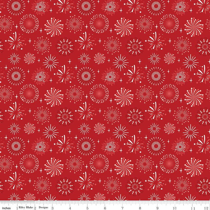 Riley Blake, Stars & Stripes Forever, Fireworks, Red