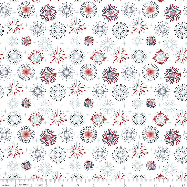 Riley Blake, Stars & Stripes Forever, Fireworks, White