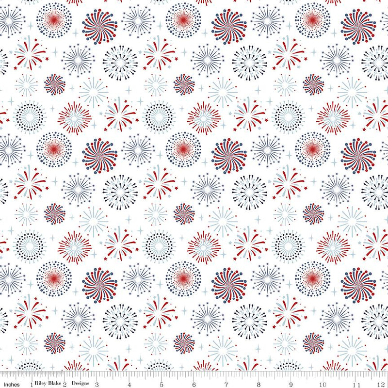 Riley Blake, Stars & Stripes Forever, Fireworks, White
