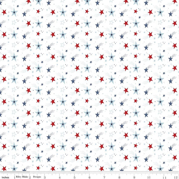 Riley Blake, Stars & Stripes Forever, Shooting Stars, White