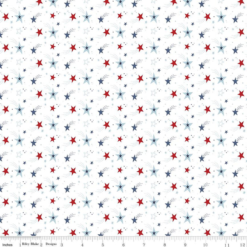 Riley Blake, Stars & Stripes Forever, Shooting Stars, White