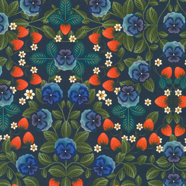 Robert Kaufman, Grove, Pansies & Strawberries, Navy
