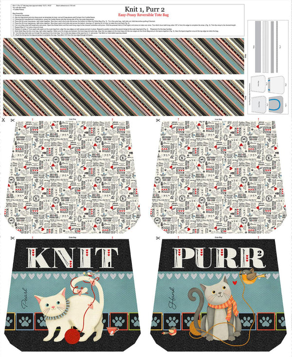 Studio E, Knit1 Purr2, Tote Bag Panel, 24" X 42"