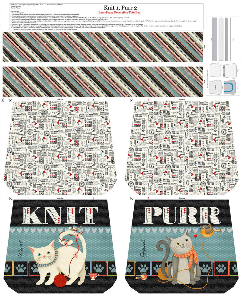 Studio E, Knit1 Purr2, Tote Bag Panel, 24" X 42"