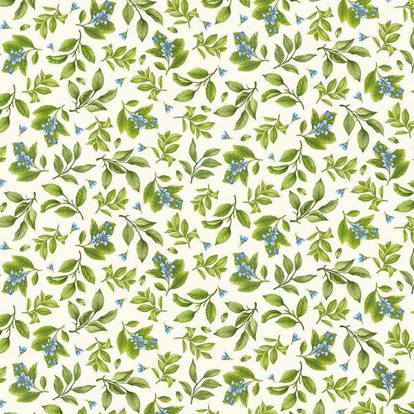 Timeless Treasures, Limoncello,  Leaves on Cream