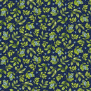 Timeless Treasures, Limoncello,  Leaves on Navy