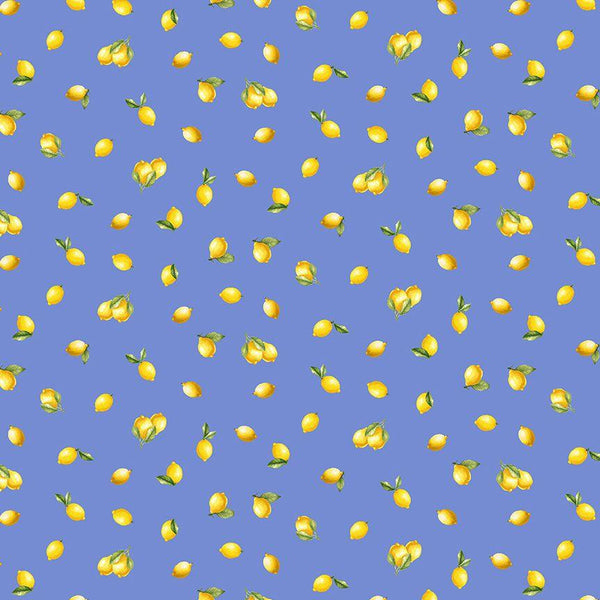 Timeless Treasures, Limoncello, Mini Lemons on Blue