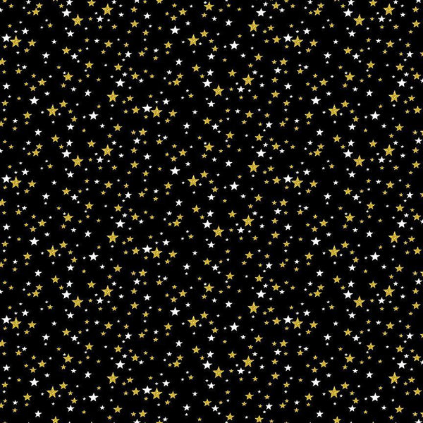 Timeless Treasures, Merry Christmas Metallic Pin Dots, Black & Gold