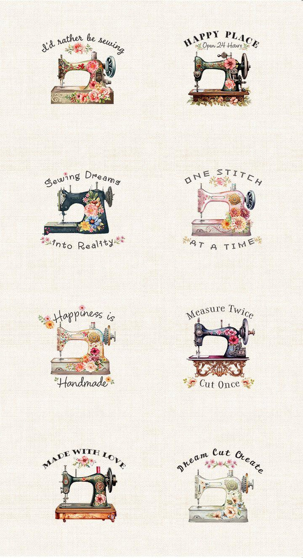 Timeless Treasures, Vintage Sewing Machines Panel, Cream