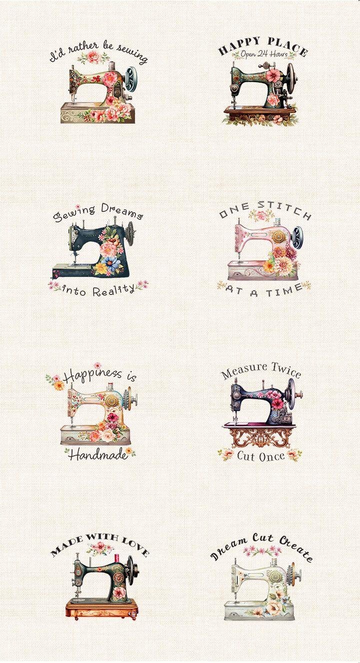 Timeless Treasures, Vintage Sewing Machines Panel, Cream
