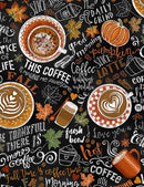 Timeless Treasures, Pumpkin Spice Coffees on Chalkboard