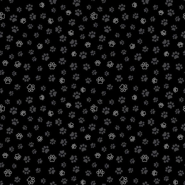 Timeless Treasures, Tiny Cat Paws on Black
