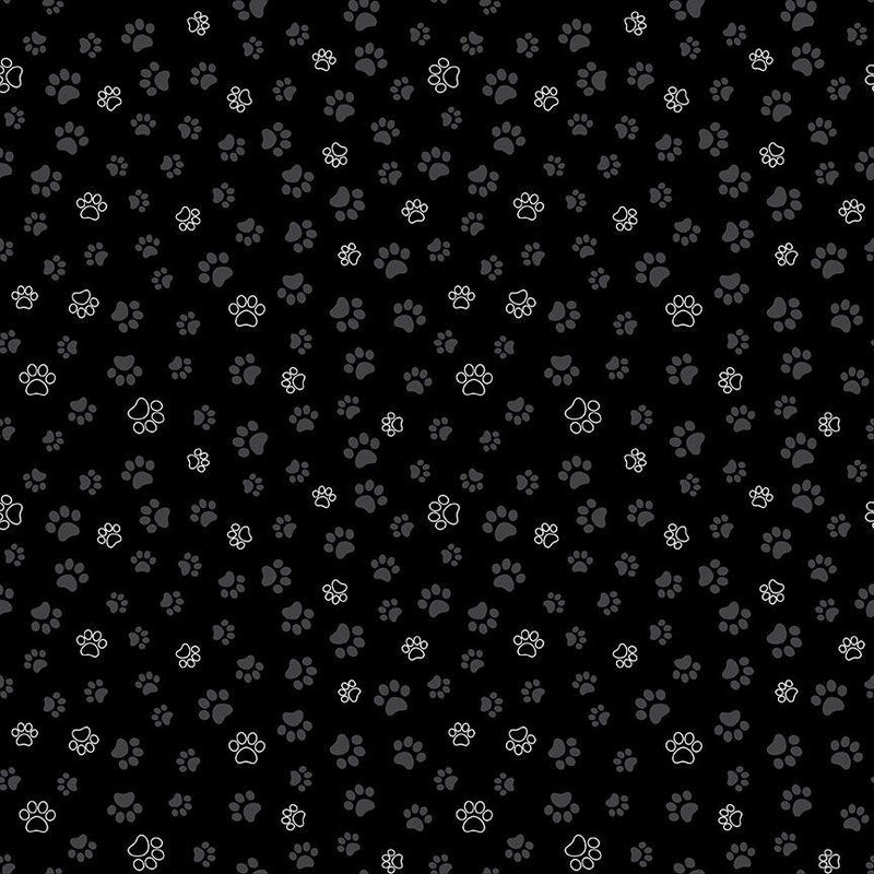 Timeless Treasures, Tiny Cat Paws on Black