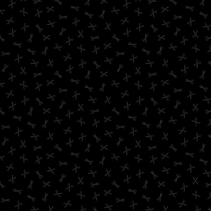 Timeless Treasures, Tossed Scissors, Black on Black