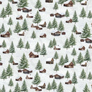 Timeless Treasures, Winter Wonderland, Scenic Winter Cabins, White