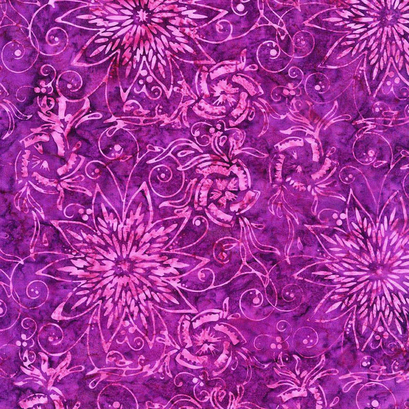 Tonga Batik, Midnight Florals, Magenta