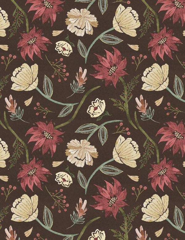 Wilmington Fabrics, Floralscape, Floral on Brown