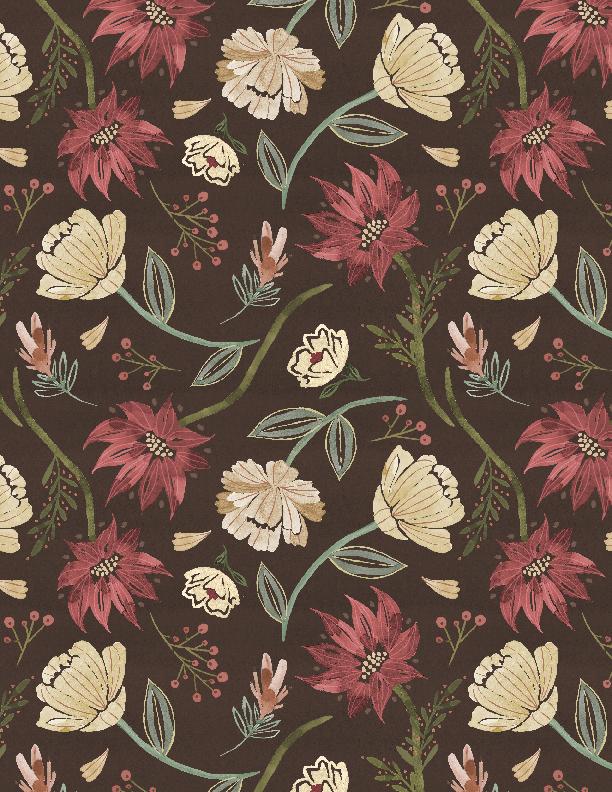 Wilmington Fabrics, Floralscape, Floral on Brown