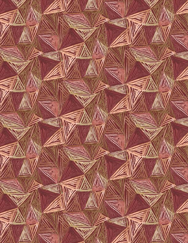Wilmington Fabrics, Floralscape, Geometric Triangles, Burgundy