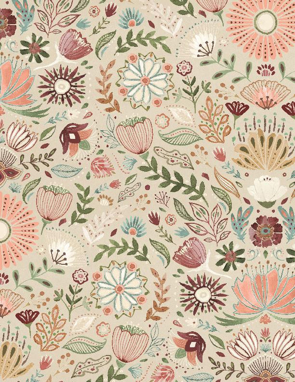 Wilmington Fabrics, Floralscape, Packed Floral on Tan