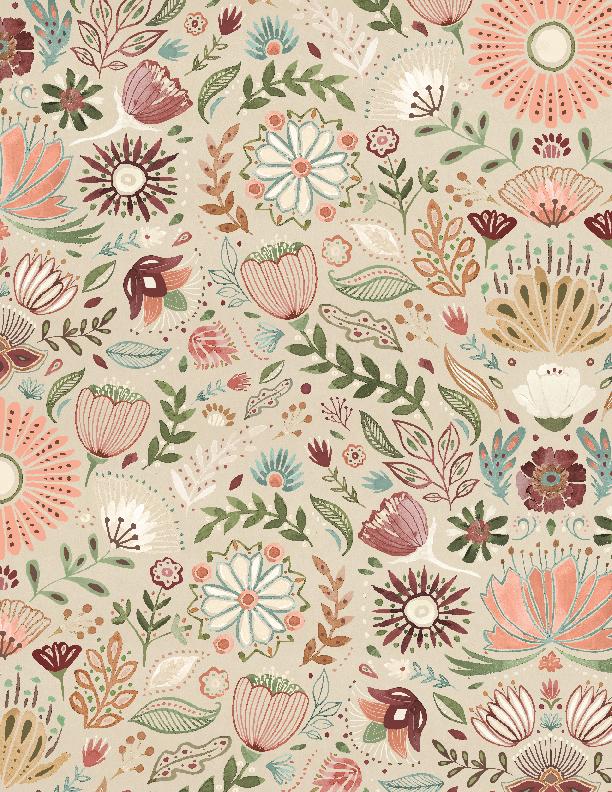 Wilmington Fabrics, Floralscape, Packed Floral on Tan