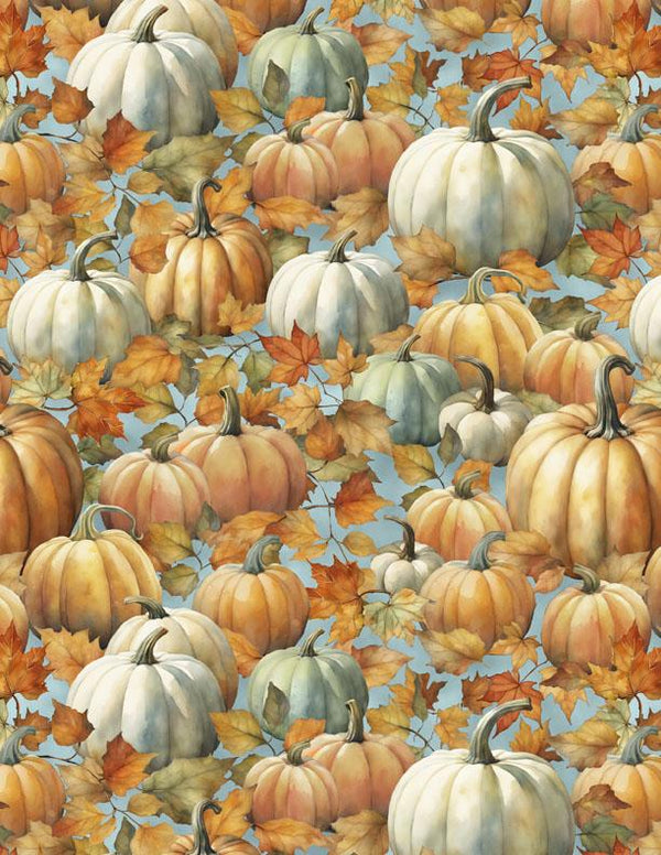Wilmington Fabrics, Glorious Fall, Pumpkins Allover, Blue