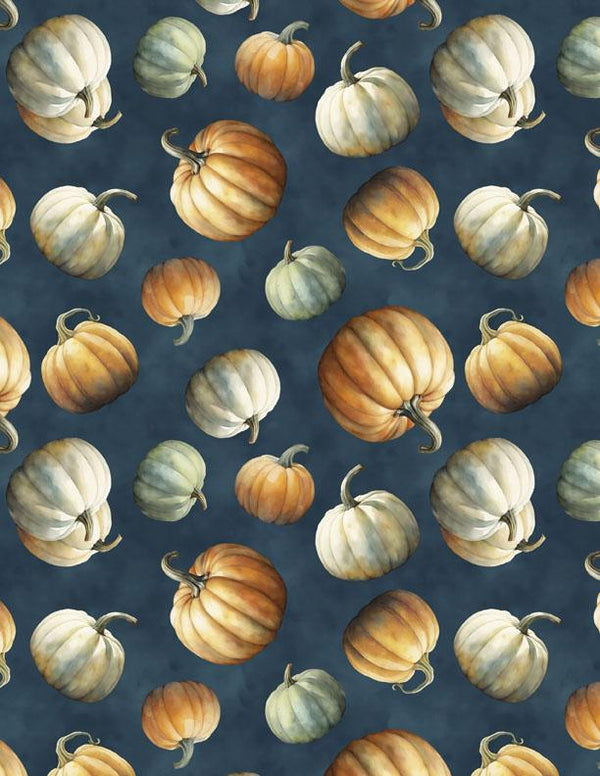Wilmington Fabrics, Glorious Fall, Tossed Pumpkins, Teal