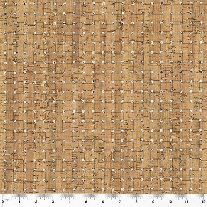 Windham, Natural Cork with Silver Metallic, Geometric  Pattern