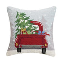 Wool Hooked Pillow, Truck with Christmas Tree