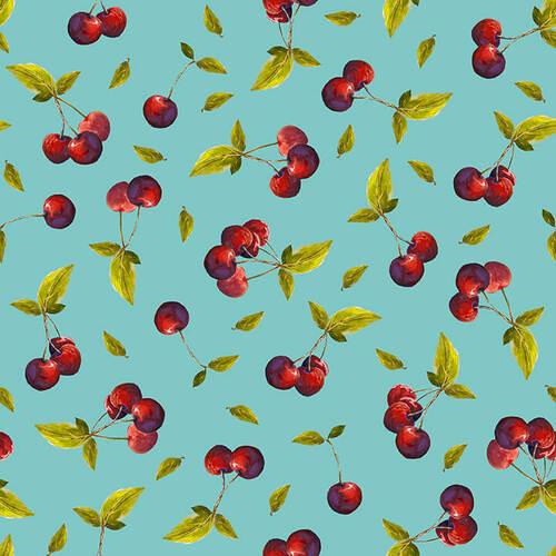 Blank Quilting, Fruit 4 Thought, Cherries, Teal