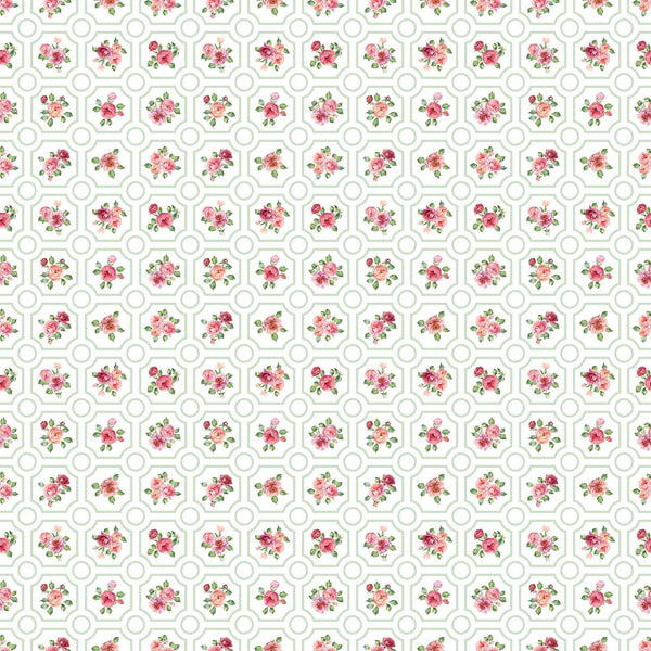 Blush by Northcott, Flower Grid on White