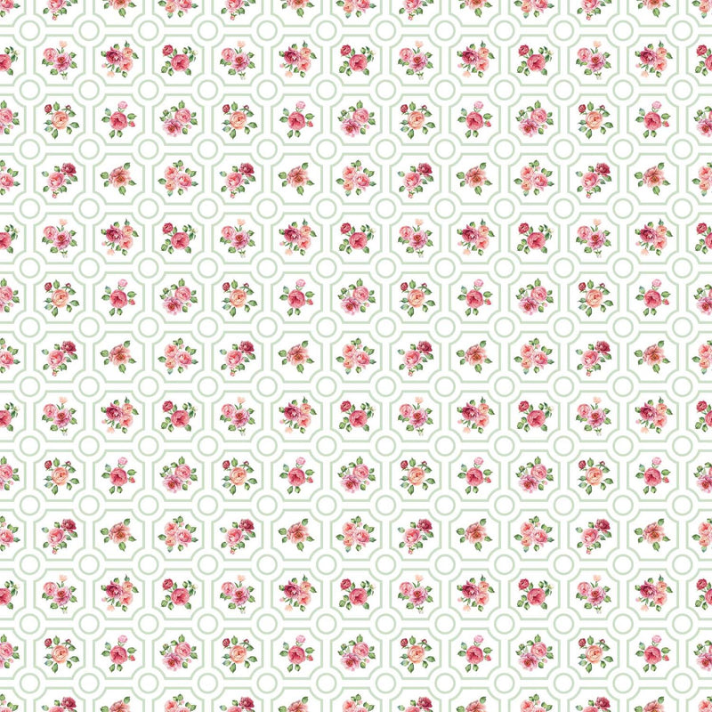 Blush by Northcott, Flower Grid on White