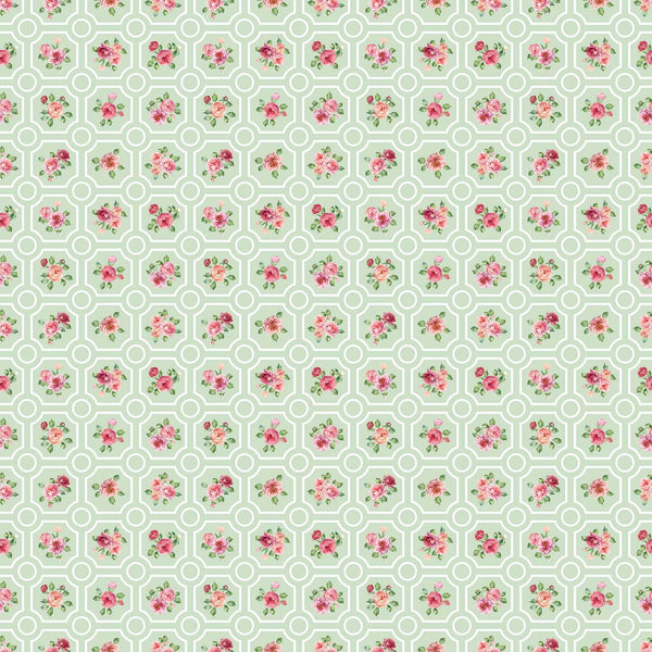 Blush by Northcott, Flower Grid on Green